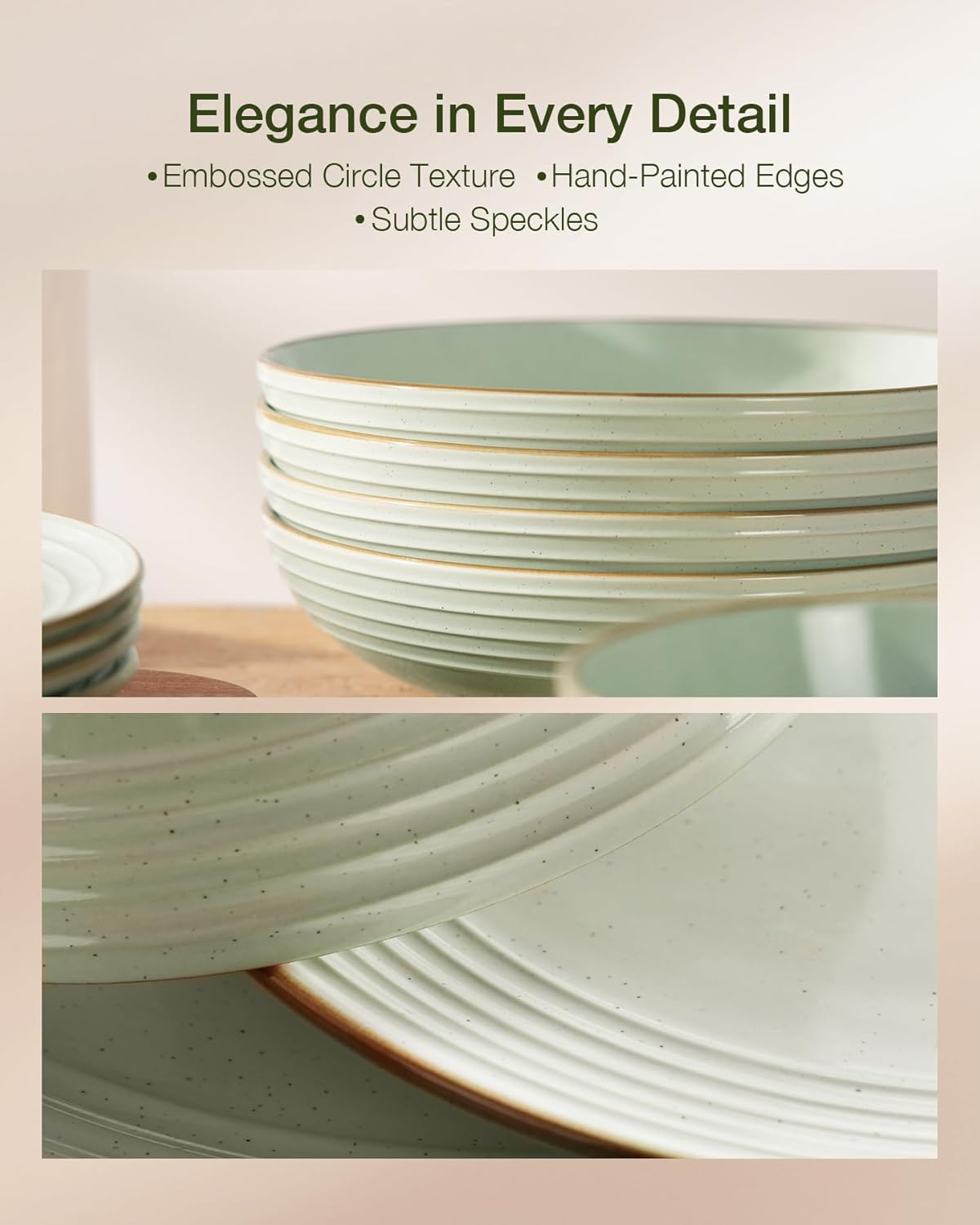 ONE of ONE Jupiter Stoneware Dinnerware Set of 12 - Light Green