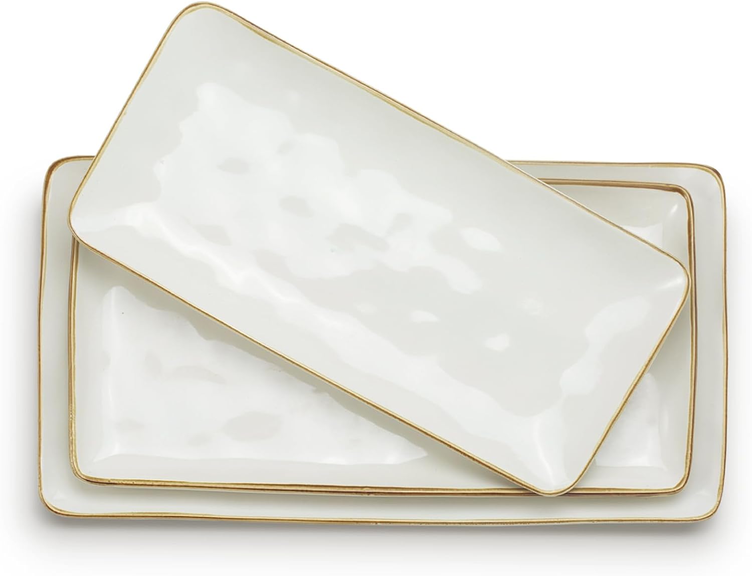 ONE of ONE Serving Platter, Rectangular 15.67/14.1/12.6inch Serving Dishes for Entertaining, Microwave Dishwasher Safe, Stoneware Serving Trays for Party, Turkey, Cheese, Ocean Series, Vanilla White