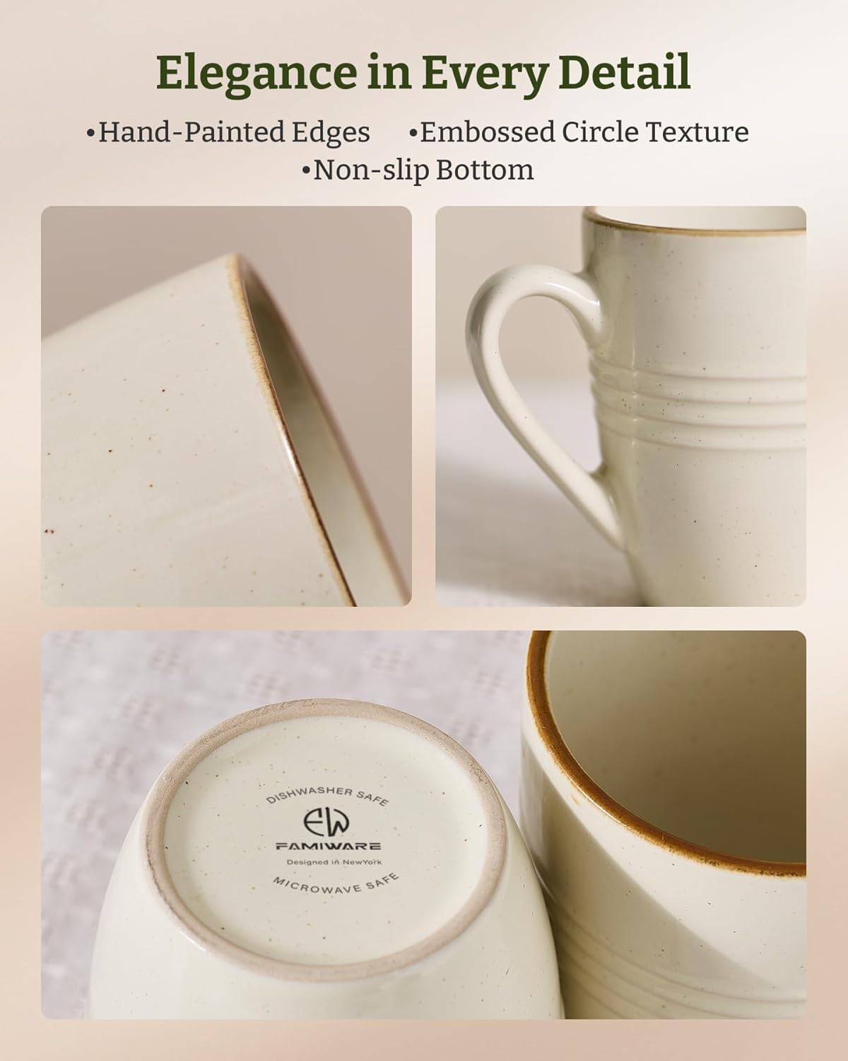 ONE of ONE Jupiter Coffee Mugs Set of 4, 14 OZ Coffee Mug, Microwave and Dishwasher Safe, Coffee Cups with Handle for Coffee, Tea, Cocoa, Milk, Vanilla White