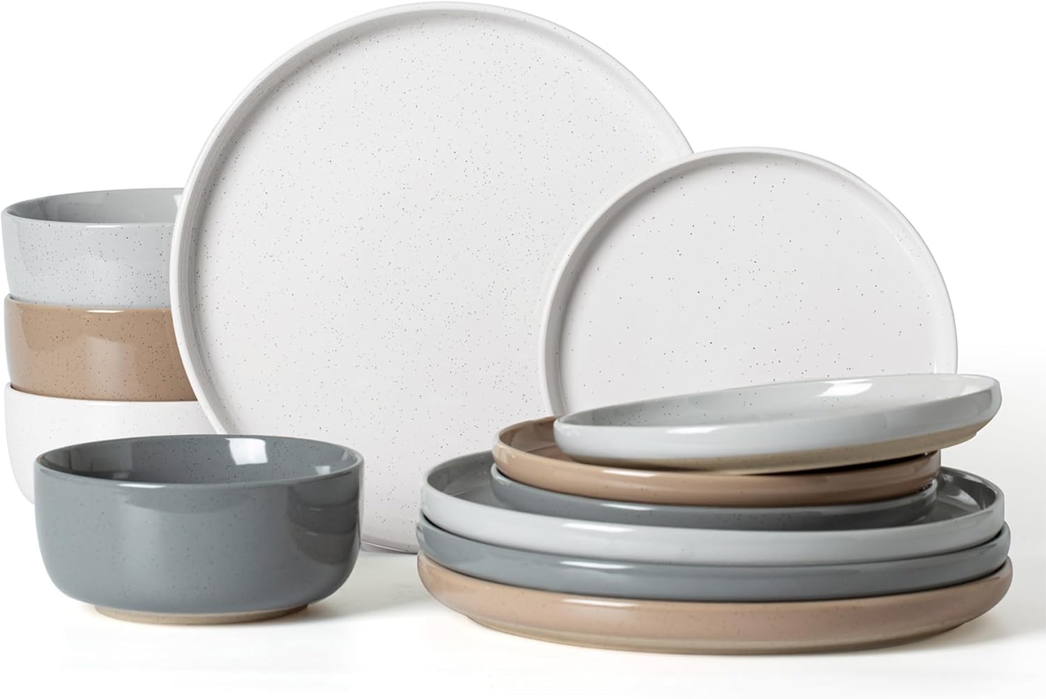 ONE of ONE Plates and Bowls Set, 12 Pieces Dinnerware Sets, Dishes Set for 4, Multi Colors.