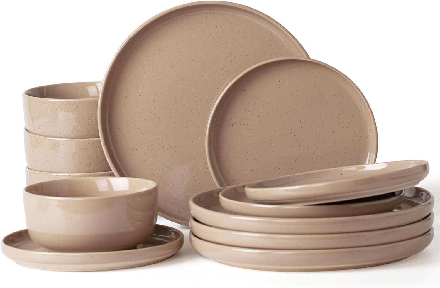 ONE of ONE Plates and Bowls Set, 12 Pieces Dinnerware Sets, Dishes Set for 4, Cinnamon Brown..