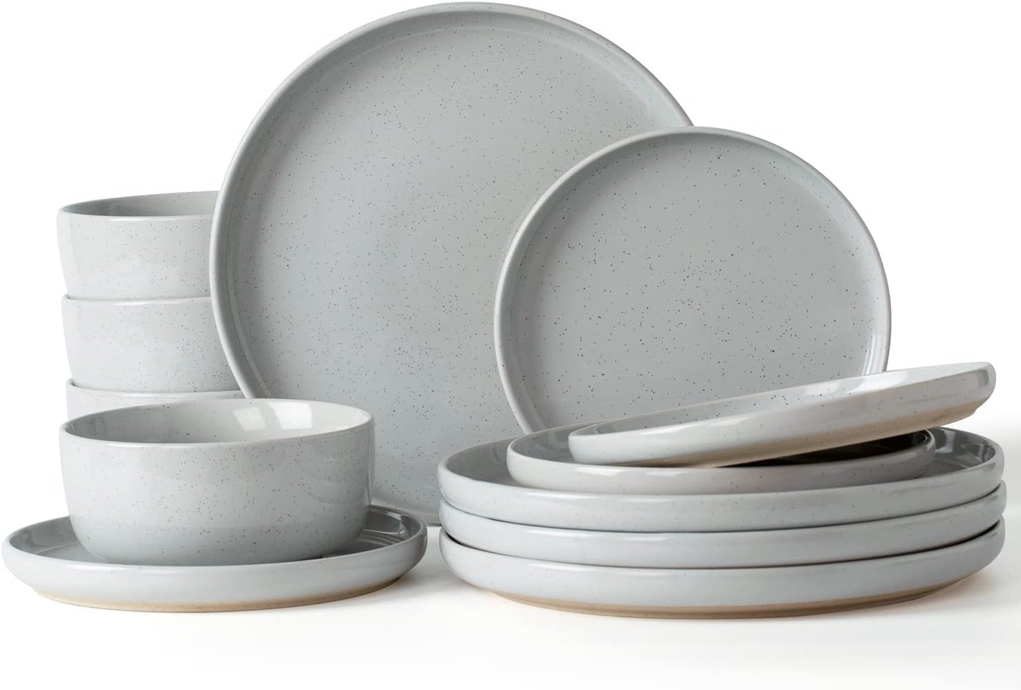 ONE of ONE Plates and Bowls Set, 12 Pieces Dinnerware Sets, Dishes Set for 4, Light Gray.