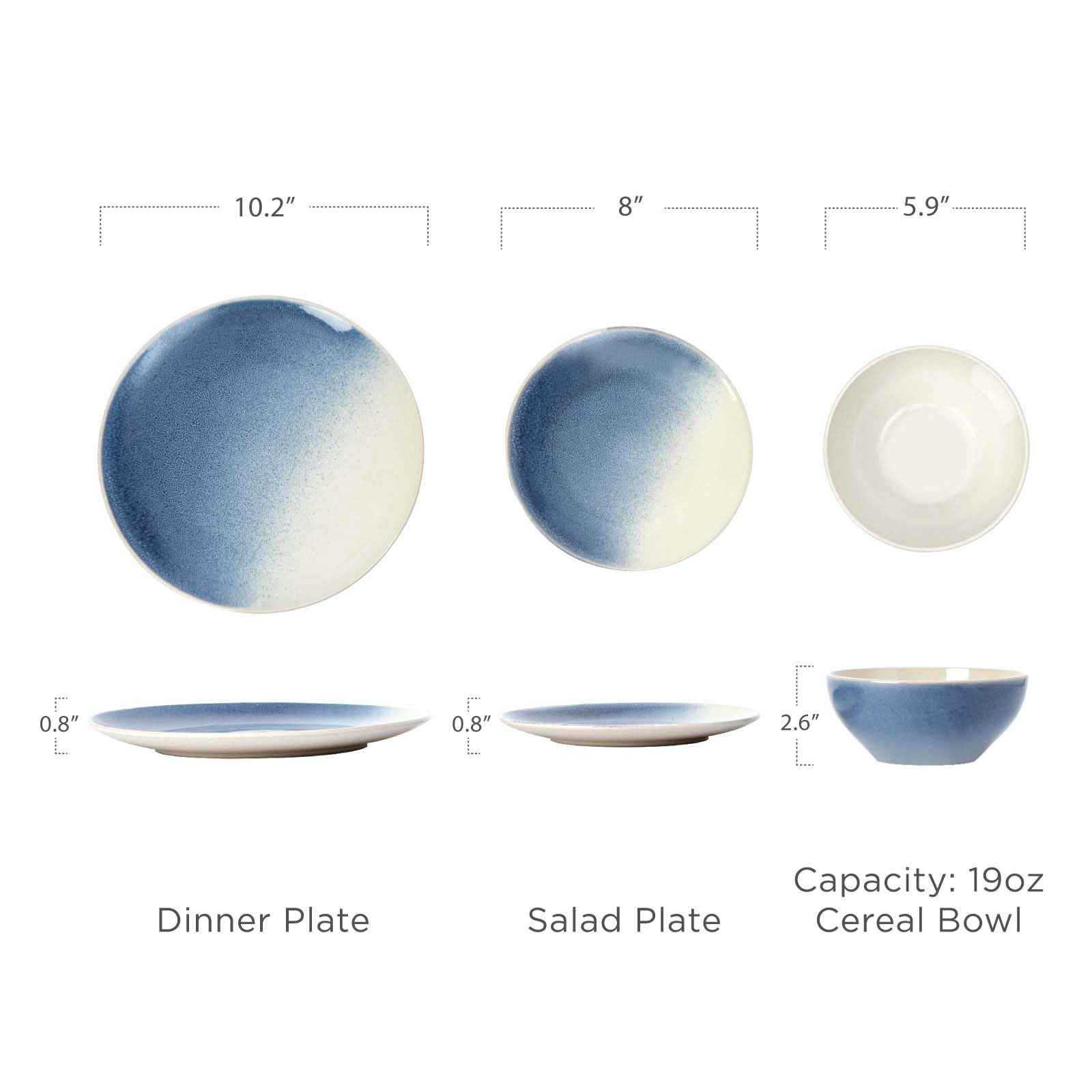 One of One Glacier Stoneware Dinnerware Set of 12 - Azure Blue