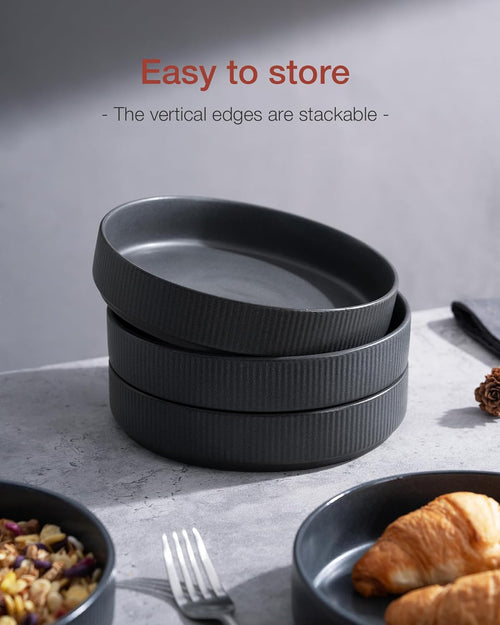 ONE of ONE 7.5" Pasta Bowls Set, Salad Bowl Set of 4, Double Reactive Glaze, Stackable, Ideal for Your Friend for Housewarming, Festivals, Matte Dark Charcoal (Full Glaze)