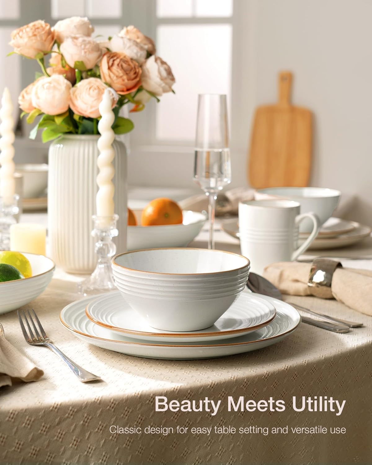 ONE of ONE Jupiter Stoneware Dinnerware Set of 12 - White