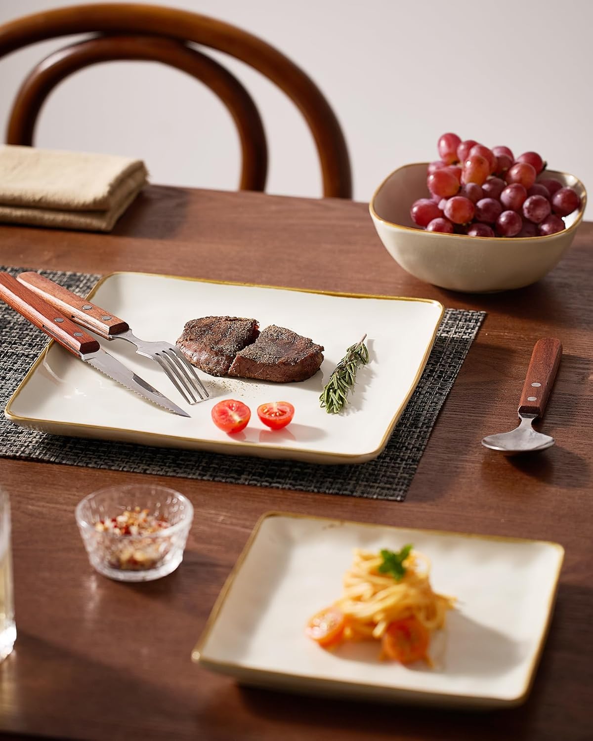 ONE of ONE Dinnerware Sets for 4, Ocean Square 12-Piece Kitchen Plates and Bowls Sets, Reactive Glaze, Microwave and Dishwasher Safe, Scratch Resistant, Cappuccino White