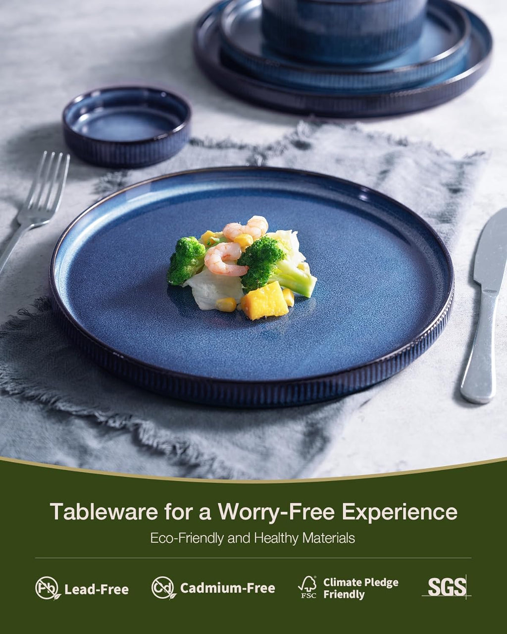 ONE of ONE Star Stoneware Dinnerware Set of 12 - Nebula Blue