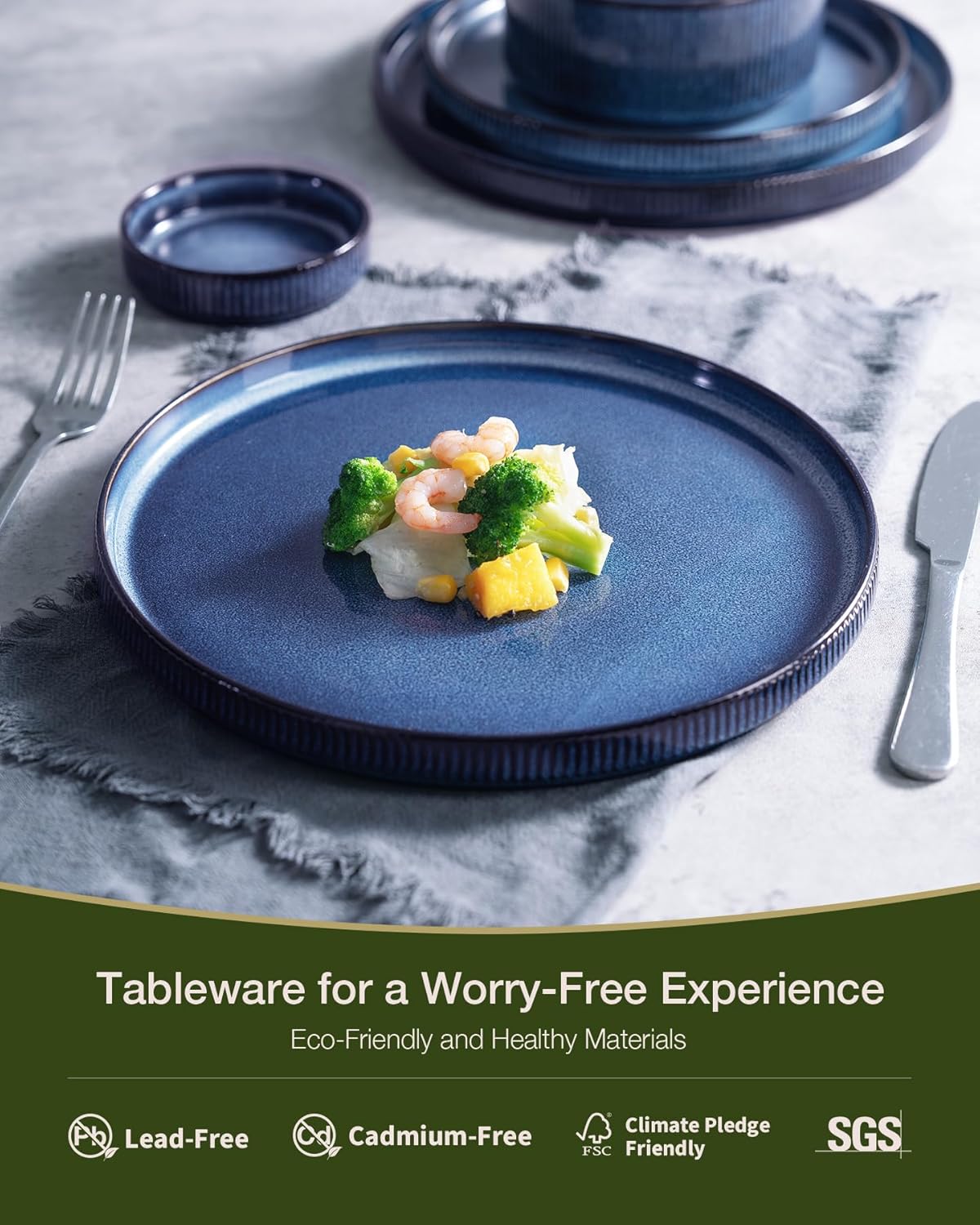 ONE of ONE Star Stoneware Dinnerware Set of 12 - Nebula Blue