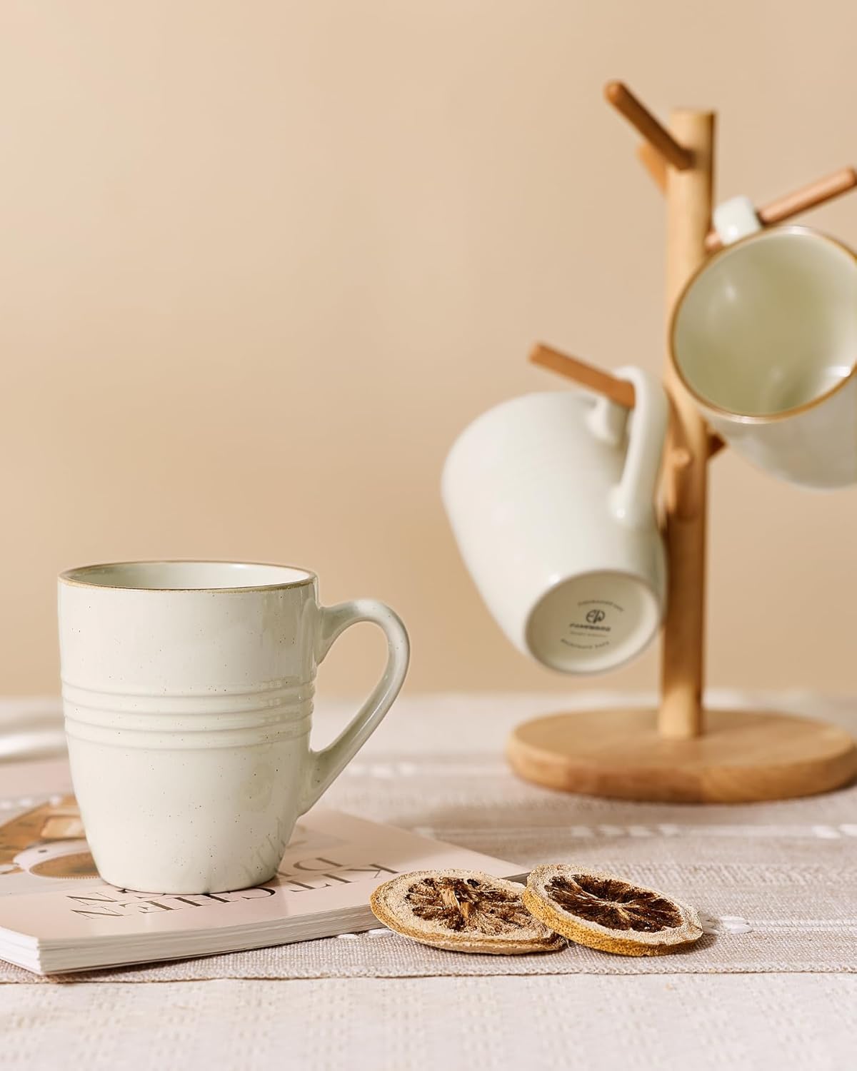 ONE of ONE Jupiter Coffee Mugs Set of 4, 14 OZ Coffee Mug, Microwave and Dishwasher Safe, Coffee Cups with Handle for Coffee, Tea, Cocoa, Milk, Vanilla White