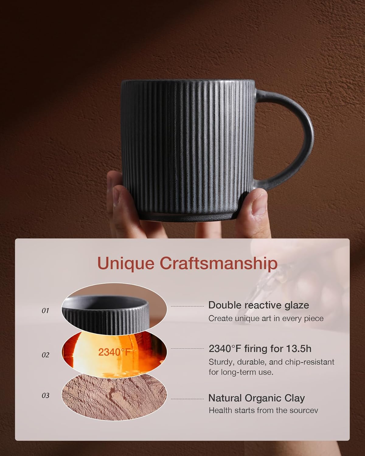 ONE of ONE Mugs Cup Set with Handle for Coffee, Tea, Cocoa, Milk - Ceramic Stoneware Drinkware Set