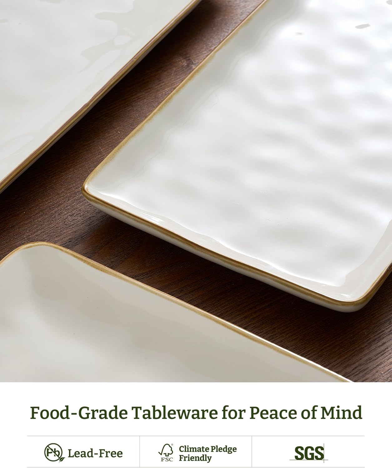 ONE of ONE Serving Platter, Rectangular 15.67/14.1/12.6inch Serving Dishes for Entertaining, Microwave Dishwasher Safe, Stoneware Serving Trays for Party, Turkey, Cheese, Ocean Series, Vanilla White