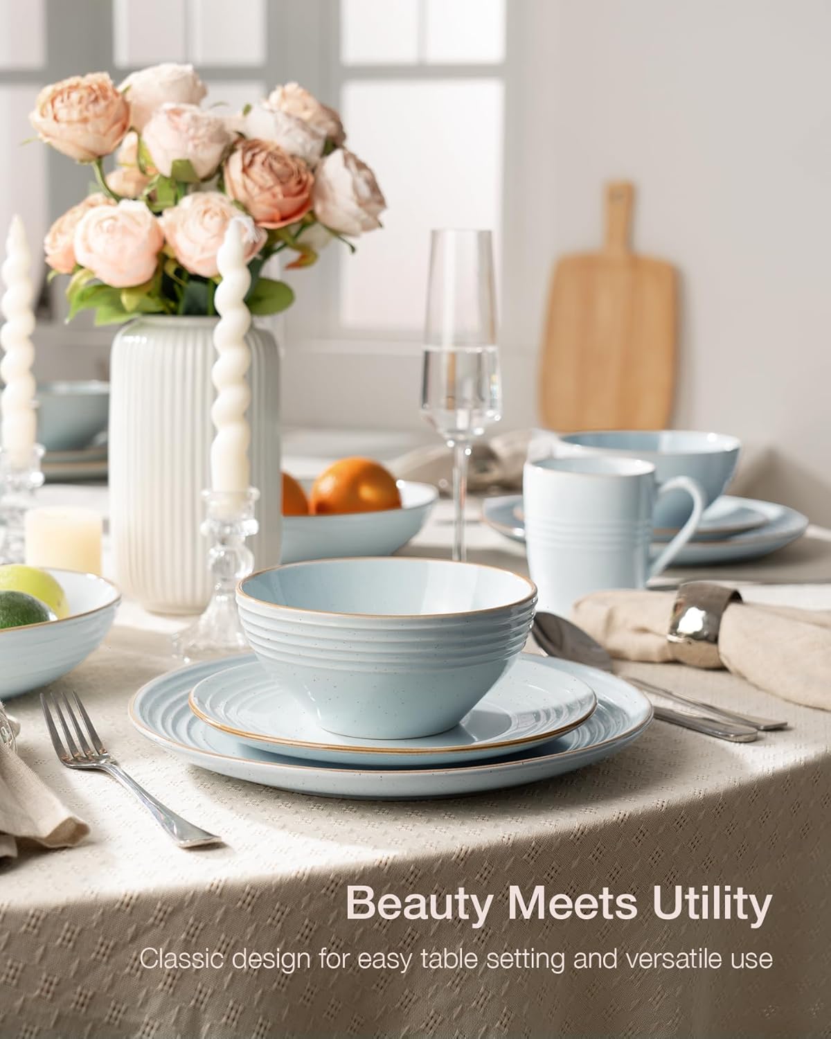 ONE of ONE Jupiter Stoneware Dinnerware Set of 12 - Light Blue