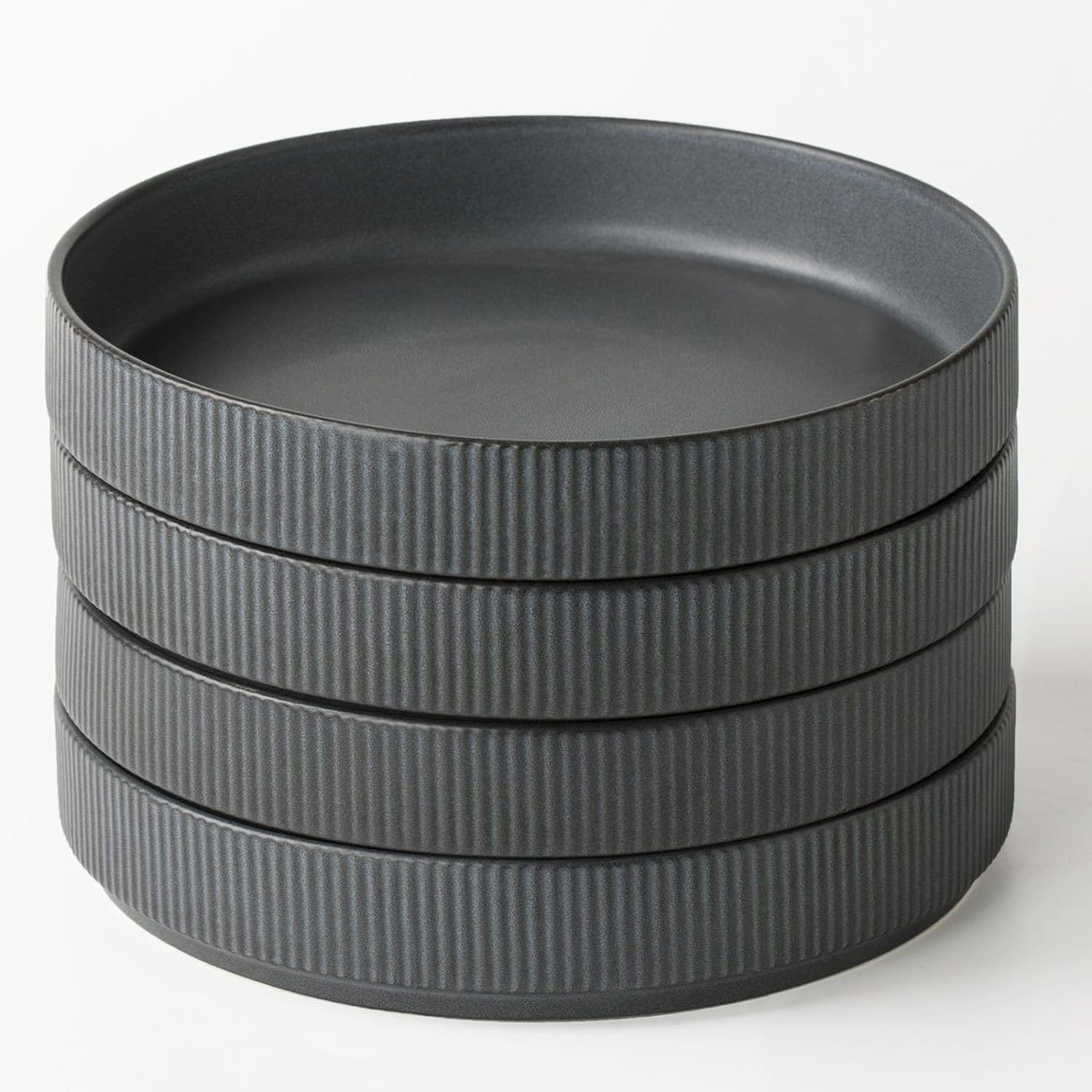 ONE of ONE 7.5" Pasta Bowls Set, Salad Bowl Set of 4, Double Reactive Glaze, Stackable, Ideal for Your Friend for Housewarming, Festivals, Matte Dark Charcoal (Full Glaze)