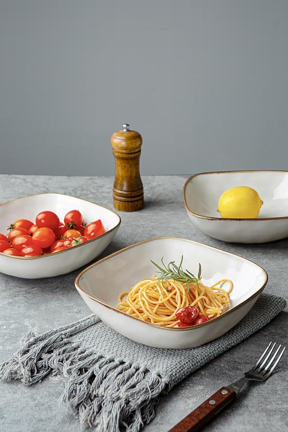 ONE of ONE 8'' Stoneware Large Square Pasta Bowl (Set of 4)