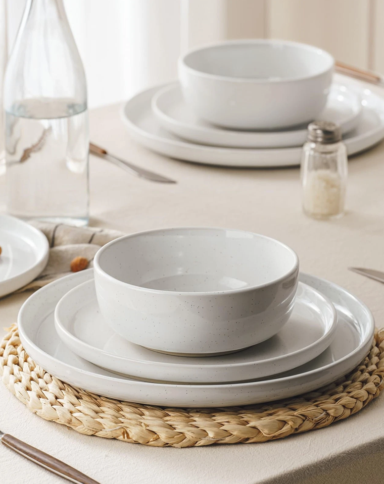 ONE of ONE Plates and Bowls Set, 12 Pieces Dinnerware Sets, Dishes Set for 4, White